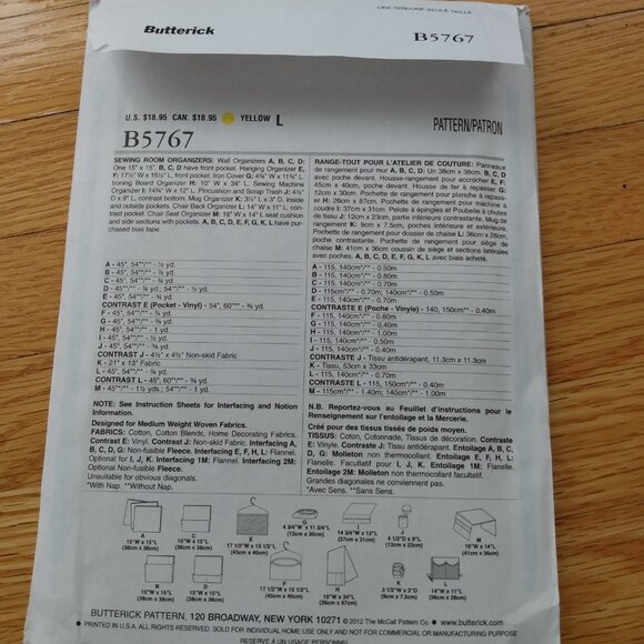 Craft Room Organizer Sewing Pattern Chair Seat Cushion Wall Pockets Butterick 57 - Picture 6 of 11